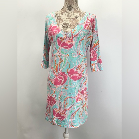 LILLY PULITZER Pink and Blue Jellies Be Jammin' Mini shirt Dress size XS - Picture 6 of 14